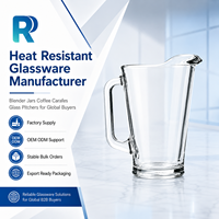 Carafe à bière en verre sodocalcique transparent épaissi de qualité commerciale, Jarra 1,5 L 50 oz, versement fluide, conforme aux normes FDA LFGB, sans plomb