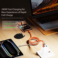 Kabel Data Magnetik 240W Source Factory, Kabel Datar Pengisian Cepat yang Dapat Ditarik Ulang, Kompatibel