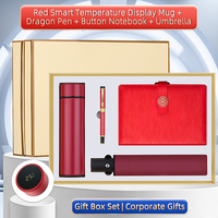 Coffret Cadeau d'Affaires Style Chinois : Mug Rouge à Affichage de Température, Carnet, Stylo Dragon, Parapluie – Personnalisation OEM, Boîte Cadeau de Luxe