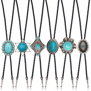 Ensemble de 6 cravates Bolo en pierre turquoise, style western vintage, cravate en cuir tressé faite à la main pour hommes, accessoires de chemise - Product Image 2
