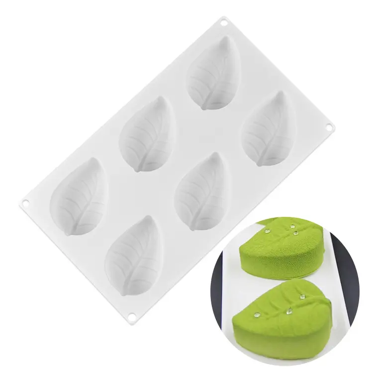 6 Cavity Large Leaf Baking Pan Silicone Molds for Chocolate Candy Gummy Gelatin Jello Jelly Mousse Cake Soap mould