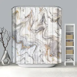 Großhandel Dusch vorhänge Cooles Design für Badezimmer Polyester mit Magneten Marmor druck Bad Stoff Vorhänge