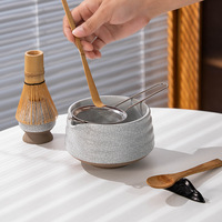 Bol à matcha en céramique, ensemble de thé matcha de style chinois avec fouet à thé et brosse en bambou, portable, pour la cérémonie du thé de la dynastie Song