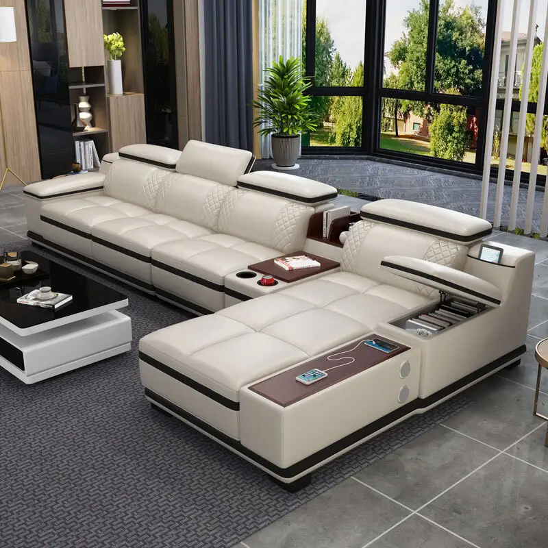 Single charging function leather art sofa modern minimalist sofa size apartment living room furniture leather sofa