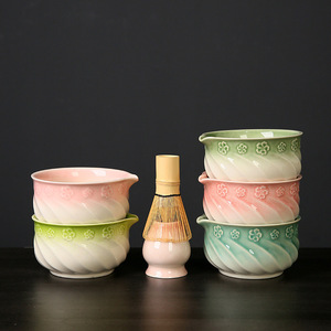 Kit Matcha Japonais à Motif Cerise Dégradé de Couleurs, 1-8 Pièces, Fouet en Bambou, Support en Porcelaine, Ensemble Matcha pour Débuter en Matcha - Product Image 1