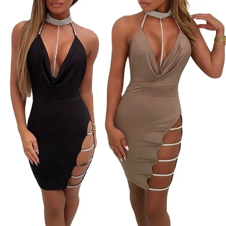 Women Clothing Sexy Pencil Mini Halter Sleeveless Bodycon Summer Dresses