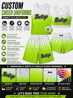 Uniformes de cheerleading sur mesure en cristal AB, grande taille, design color block vibrant, respirant, confortable, polyester/spandex, couleur tendance
