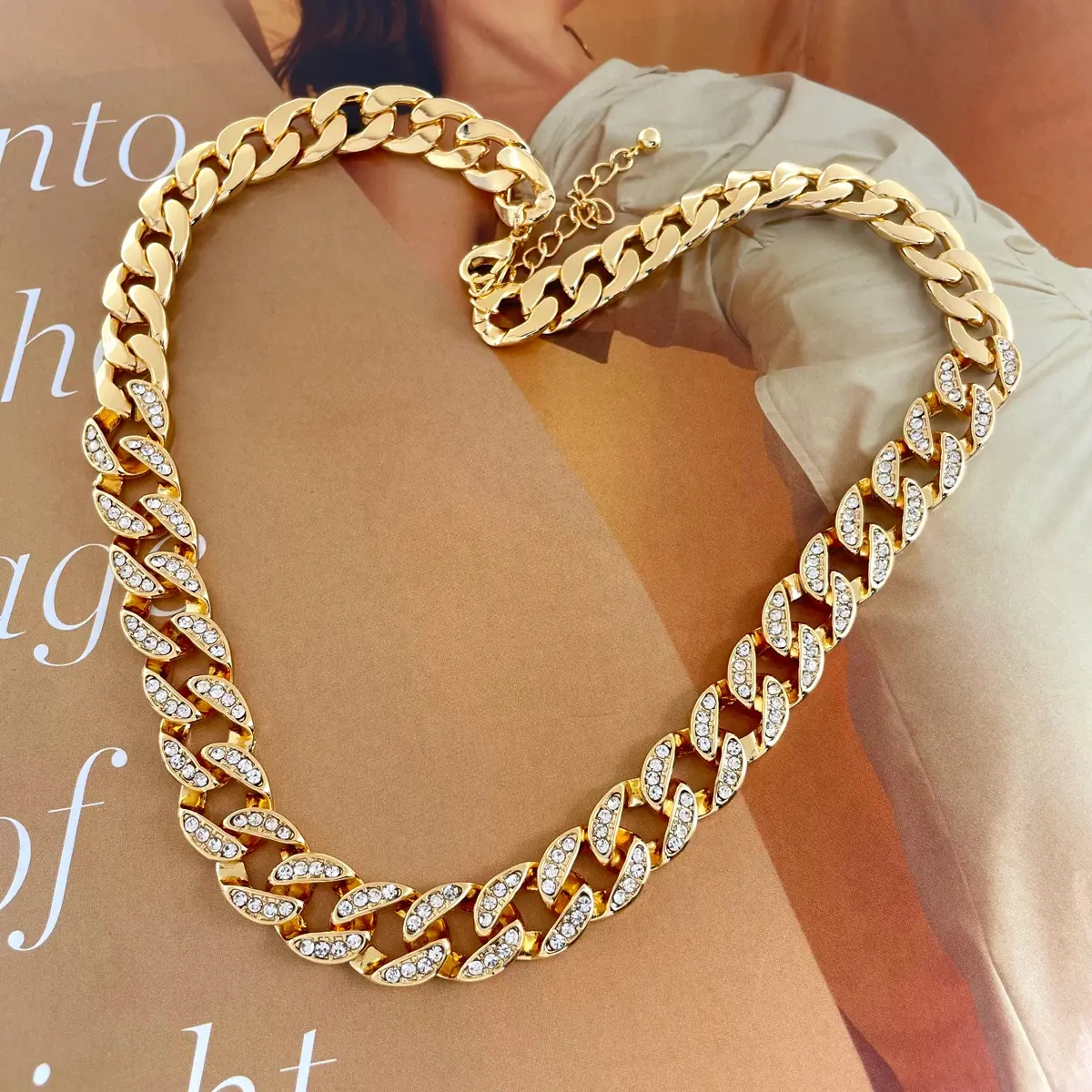 Fashion jewelry wholesale cuban chain gold plated diamond necklace for women men
