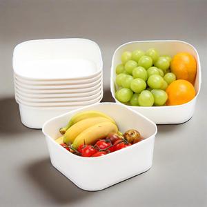 Bol à salade en papier blanc de taille personnalisée rectangulaire, récipient à soupe, bol en papier blanc avec couvercle en plastique - Product Image 4
