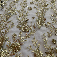 Tissu de dentelle d'or de conception florale pailletée brillante de vente chaude avec des paillettes