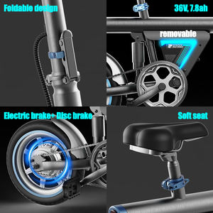 Vélo électrique pliable en alliage d'aluminium de 16 pouces, 350W, vitesse unique, batterie au lithium, assistance électrique, scooter portable à 2 roues pour les trajets quotidiens - Product Image 5