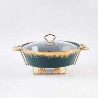 Casserole en émail, plat à four, pot à soupe, 13 pouces, or, antiadhésif, isolé, design léger et luxueux, couvercle en céramique, cuisinière universelle
