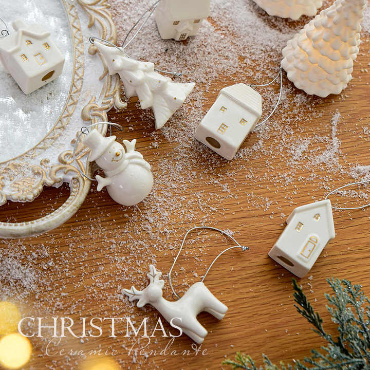 Mini Santa Snowman Ceramic Christmas Ornament White Ceramic House Decor for Home Atmosphere Party Decorations Hanging Feature