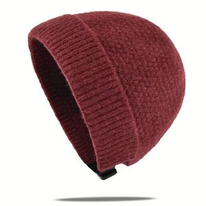 Gorro de lana cálido de primera calidad para invierno, gorro tipo melón con borde enrollable, gorro ajustable con diseño personalizado y relieve. - Product Image 4