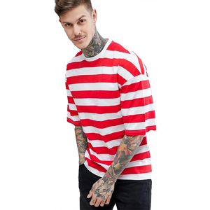 T-shirt Oversize in cotone classico di ultima progettazione, rosso <span class=keywords><strong>e</strong></span> bianco, a <span class=keywords><strong>righe</strong></span> orizzontali O collo da uomo - Product Image 1