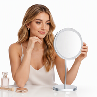 Miroir de table LED 8 pouces avec grossissement 5X, variateur tactile, lumière à mémoire 3 couleurs, rechargeable Type-C 1000 mAh, miroir chromé