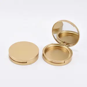 LZ包库存100pcs单色空眼影调色板59毫米圆形哑光金色美丽紧凑粉末包装与镜子