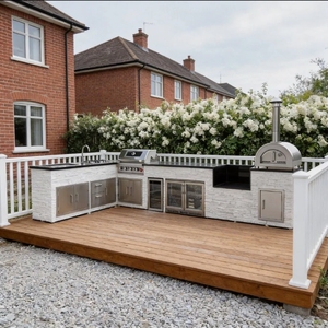 Stazione Cucina Mobile Multifunzionale Personalizzabile per Esterni, Utilizzabile in Ogni Condizione Atmosferica, con Griglia a Gas BBQ, Forno per Pizza e Bruciatore di Cottura - Product Image 1