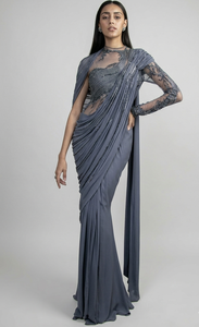 Ensemble de sari en satin brodé de qualité supérieure, chemisier vert pour femme, tissu à séchage rapide, tenue ethnique indienne pakistanaise pour toutes les saisons, fête, cérémonie - Product Image 2