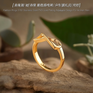 แหวนแฟชั่น สแตนเลสสตีล 316L ชุบทอง PVD ดีไซน์ปรับขนาดได้ สำหรับผู้หญิงและผู้ชาย - Product Image 3