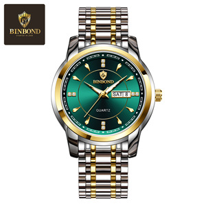 Baround Men's Quartz Watch Green Dial Stainless Steel Band Waterproof Luminous Calendar Business Style Wristwatch - Product Image 4