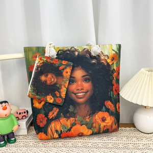 กระเป๋าสะพายไหล่ กระเป๋าช้อปปิ้งขนาดใหญ่แบบใช้ซ้ำได้สำหรับสุภาพสตรี กระเป๋าถือผ้าแคนวาสหนาสำหรับผู้หญิง กระเป๋าเก็บของแบบพกพา ชุด 2 ชิ้น - Product Image 4