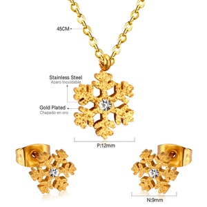 Collar con Colgante de Oro, Material de Acero Inoxidable, Aretes con Piedras, Collar Infantil con Diseño de Copo de Nieve, Juego de Joyería con Diamantes - Product Image 3