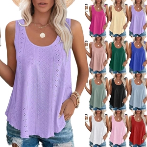 <b>Women's</b> Casual Spring Summer Polyester Chiffon Quick Dry Round Neck Loose Sleeveless Pullover Knit Solid Color Tank <b>Top</b> <b>Vest</b> - Product Image 2