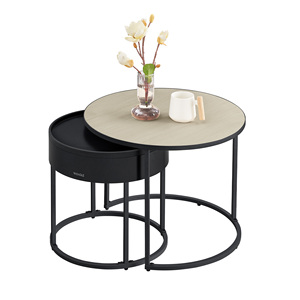 <span class=keywords><strong>VASAGLE</strong></span> <span class=keywords><strong>Table</strong></span> centrale de salon <span class=keywords><strong>table</strong></span> gigogne moderne facile à assembler lot de 2 tables basses rondes - Product Image 1