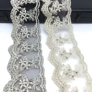 top quality ribbon braided sequins 4.5cm lace trimming gold lace sewing