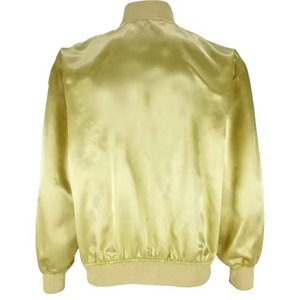 <b>Men's</b> Solid Color Satin Bomber <b>Jacket</b> Regular Fit Turn-down Collar Button Closure Autumn Casual Wear Factory Made - Product Image 3