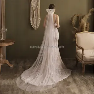 YM206 Big bow Long Wedding Veil Dots Bridal Veil with Comb Bride Hair Accessories