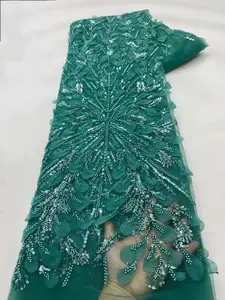 Tecido de renda luxuoso para mulheres bordado tule renda de noiva lantejoulas vestido de renda francesa para festa de casamento preço de atacado