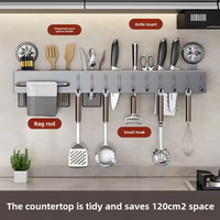 Multifunctionele, boorloze wandbevestigde metalen zuignap houder voor bestek, messen, handdoeken, keuken wandrek organizer