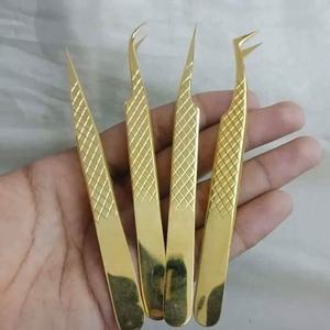 Ensemble de pinces à épiler professionnelles de luxe Obexa en acier inoxydable plaqué or pour extensions de cils, avec pointe arrondie et logo personnalisé - Product Image 1