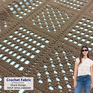 Tissu en <span class=keywords><strong>crochet</strong></span> ajouré à gros carreaux, 70% polyester, 30% coton, personnalisé, pour hauts et pulls - Product Image 1