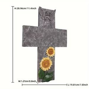 Placa Conmemorativa de Resina Personalizable con Cruz - Nombre/Fecha/Cita Grabable, Diseño de Ángel y Girasol, Ideal para Decoración de Jardín - Product Image 6