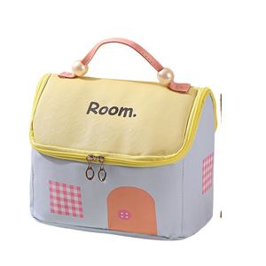 Large Capacity New Design Cute Cottage-Style Soft <b>Wash</b> Canvas Makeup <b>Bag</b> Portable Cosmetic Storage with Open Closure <b>for</b> Girls - Product Image 3