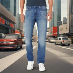 กางเกงยีนส์ทรงตรงเอวสูงแบบหลวมพิมพ์ลายโลโก้ตามสั่ง กางเกงยีนส์ทรงหลวมขาบานสำหรับผู้ชาย กางเกงยีนส์ทรงหลวมขาบานฟอกสีสำหรับผู้ชาย - Product Image 1