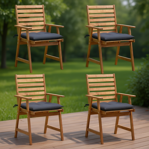 4 sillas de patio de madera maciza de acacia con cojines, muebles de jardín para exteriores, estilo rústico - Product Image 2