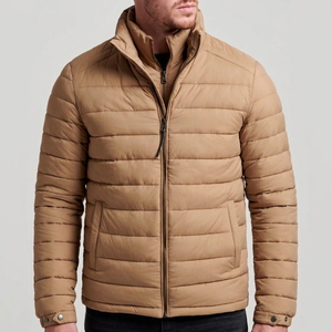 Chaqueta de plumón para hombre con cuello alto, gruesa, cortavientos, rellena de plumón, con cremallera, informal, para invierno - Product Image 1