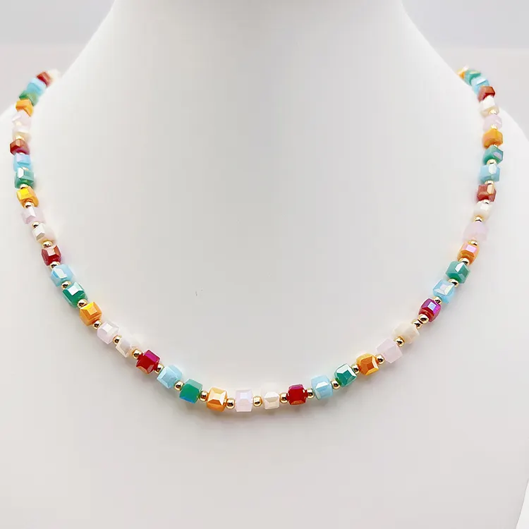 junheng Jewelry Personality Natural Stone Colorful Beaded Bohemian Jewelry Handmade Bead Necklace