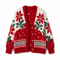Cardigan tricoté floral de Noël pour les fêtes d'hiver, motif et couleur personnalisables, fourni directement par l'usine