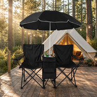 Banc de camping pliable 2-en-1 noir mat toutes saisons avec auvent amovible, design durable et respirant pour la plage et la randonnée