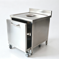 Chariot à déchets alimentaires en acier inoxydable commercial avec couvercle, robuste, pour la collecte des déchets de cuisine des restaurants
