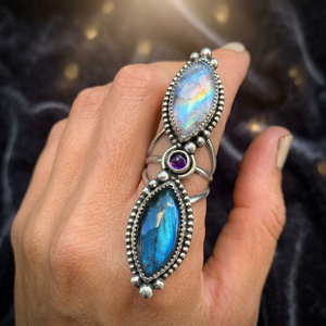 925 Sterling Silver Cute Boho Women's Moonstone & Labradorite Gemstone Natural Statement Ring - Product Image 2