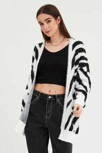 Nuevo cárdigan a rayas con <span class=keywords><strong>rombos</strong></span> Chaqueta de bloqueo de color Suéter Casual con cuello en V Cárdigan largo para <span class=keywords><strong>mujer</strong></span> - Product Image 5