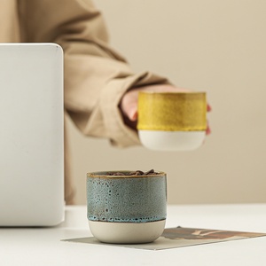 Tasses à expresso et à thé en céramique créative en poterie rustique, design vintage, luxe léger, rétro, avec effet de four - Product Image 3