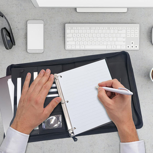 แฟ้มหนังสำหรับผู้บริหารมืออาชีพ ขนาด A4 แบบมีซิป พร้อมหูหิ้ว ถอดเปลี่ยนได้ 3 ห่วง สำหรับเอกสาร แท็บเล็ต สมุดบันทึก ธุรกิจ - Product Image 4