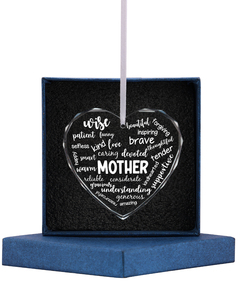 Adorno de cristal acrílico en forma de corazón, regalo para el Día de la Madre, con palabra personalizada impresa, colgante para coche, decoración del hogar, Navidad - Product Image 1